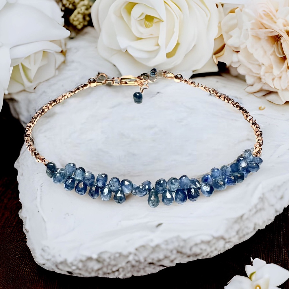 Natural Sapphire Bracelet, 18k Rose Gold Vermeil Handmade Karen Hill Tribe Beads